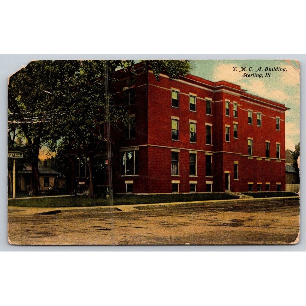 1913 YMCA Building Sterling IL Illinois Antique Postcard Postmarked Kulp